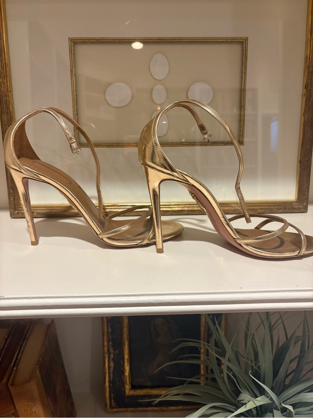 Aquazzura Gold Metallic Ankle-Strap Stiletto Sandal - Picture 7 of 10
